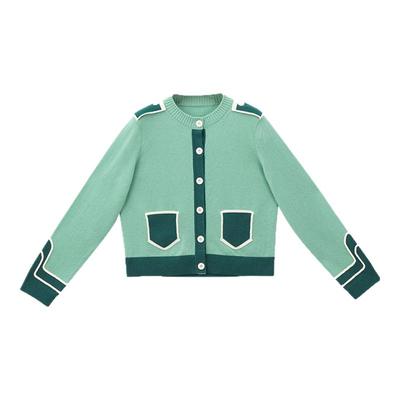 学院风logo撞边羊绒开衫上衣