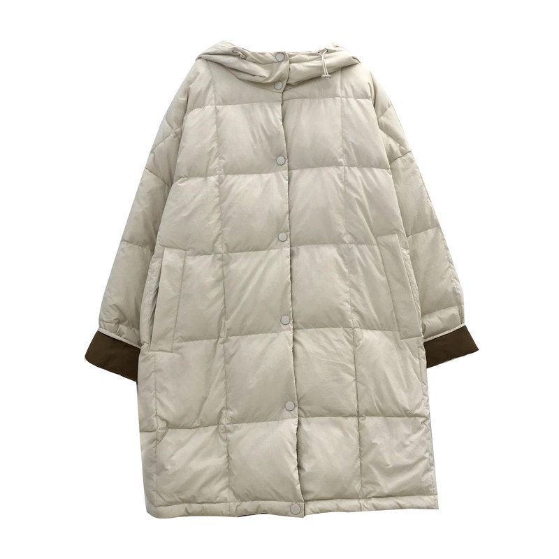 孕妇白鸭绒连帽保暖过膝羽绒服