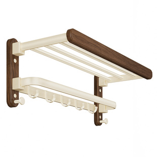 胡桃木毛巾架卫生间免打孔浴室置物架厕所美拉德奶油白复古浴巾架