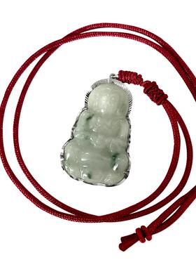 飘花翡翠观音吊坠天然缅玉镶纯银