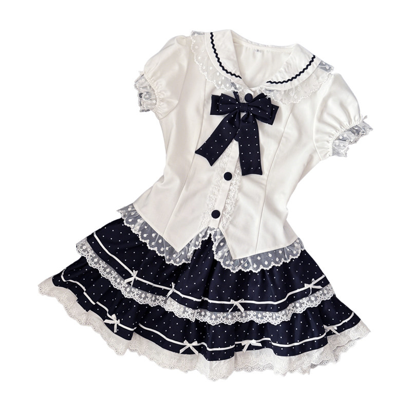妙也可原创波点水手服蓬蓬裙显瘦
