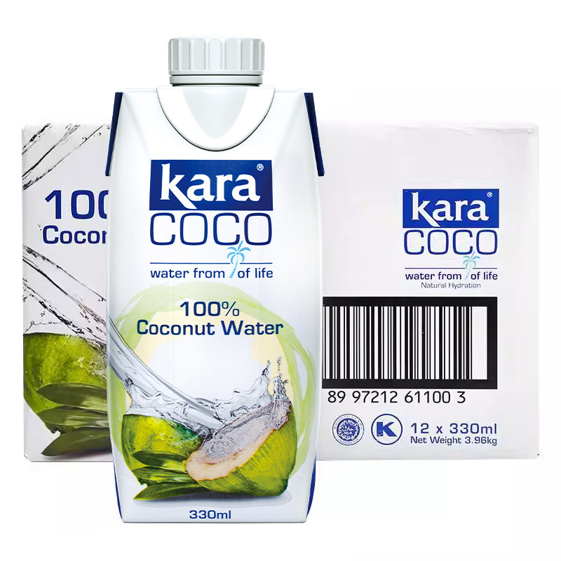 印尼进口Kara100%椰子水330ml*12电解质水果汁补水饮料0脂低卡