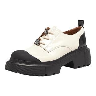 商场专柜同款红蜻蜓厚底系带小皮鞋春秋新款女鞋通勤复古透气单鞋