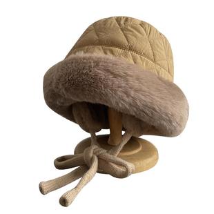 大脸护耳渔夫帽女秋冬季显脸小加绒加厚保暖毛绒盆帽骑车防风帽子