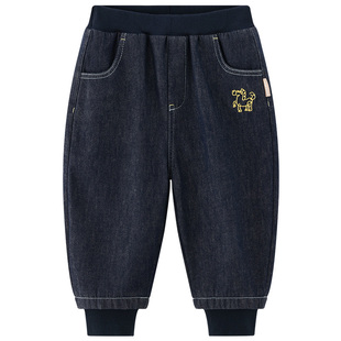 博睿恩儿童一体绒牛仔裤春秋款小马男女宝宝加绒百搭休闲保暖裤子