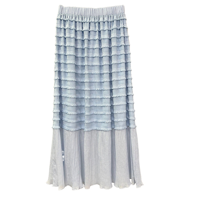 尖货！拼接褶皱条纹松紧腰半身裙