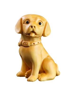 黄杨木雕十二生肖狗旺财摆件