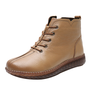 上海皮鞋厂花牌女鞋真皮秋冬款棉皮鞋保暖加绒妈妈鞋休闲高帮短靴