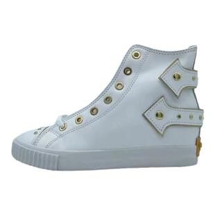 HOZ后街女鞋高帮鞋内增高牛皮韩版学院风休闲鞋铆钉扣件潮流绿色