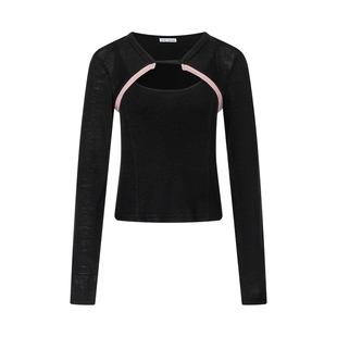 RUSTLE美丽诺羊毛假两件撞色长袖针织衫上衣