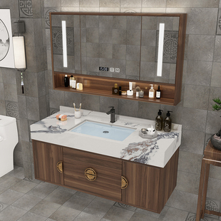 浴室柜岩板洗手脸盆柜组合轻奢智能洗漱台卫浴 现代简约实木新中式