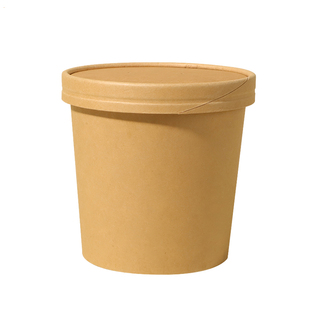 一次性牛皮纸汤桶带盖加厚烤梨汤杯子汤碗打包盒商用外卖纸碗野餐