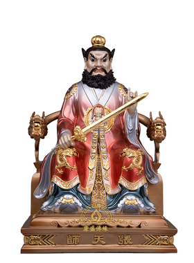 黄铜珐琅彩张天师神像客厅摆件