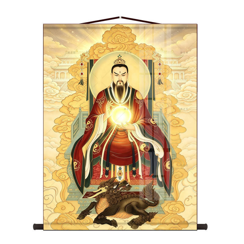 雷祖画像挂画九天应元雷声普化天尊神像三尺三结缘供奉丝绸卷轴画