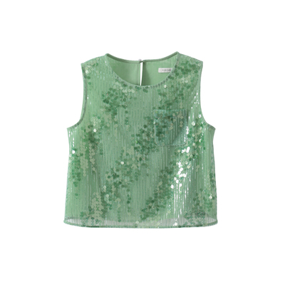 popchrio珠片圆领小吊带背心