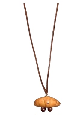 仿真碱水结牛角包可颂毛衣项链