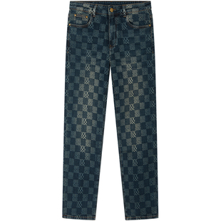 BM欧洲站牛仔裤男2025新款潮牌棋盘格子裤子男士休闲直筒裤秋冬季