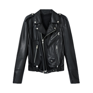 UNICAHOMME/徐鹤尼同款_机车风短款羊皮夹克皮衣外套男真皮