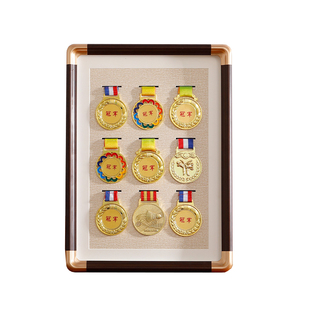 仿铜角实木马拉松奖牌展示框架相框摆台高级感徽章展示框定制挂墙