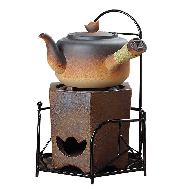 棉小城炭电两用柴烧六角碳炉复古烧水壶家用陶土炭火炉煮茶侧把壶