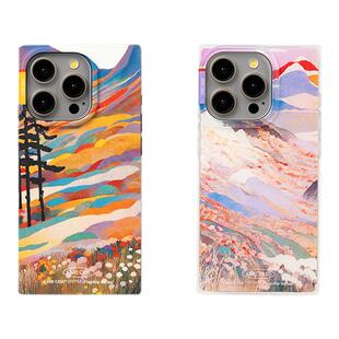 CARECASE 高山/紫霞方形手机壳 适用于苹果iPhone16 15 14 ProMax 原创设计 高级简约磨砂 个性油画艺术ins风