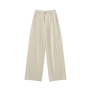 【春漫】特供莱赛尔亚麻原色 时髦简约立体分割显瘦直筒拖地裤031