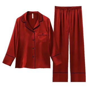 金三塔马年情侣礼物真丝睡衣结婚100%桑蚕丝红色男女家居服本命年