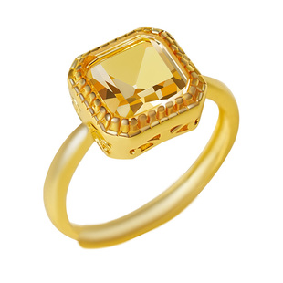 宫里上新黄水晶戒指女纯银天然宝石小方糖旺财冬季生日礼物送妈妈