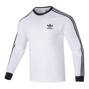 阿迪达斯三叶草2026春季男女套头圆领白色卫衣情侣纯棉透气长袖女