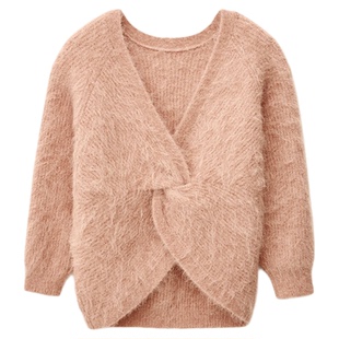 【季末终折】bash冬季法式宽松套头软糯毛衣露背针织上衣1H25FILL