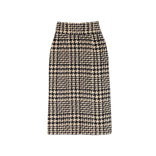 JophondLou量身定做复古千鸟格羊毛呢高腰半身裙冬女直筒开衩一步