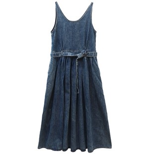 鹿与飞鸟“海德松岭”复古莱赛尔柔软无袖牛仔背心连衣裙两穿6648