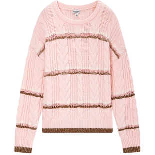 Juicy Couture橘滋针织衫女撞色立体绞花圆领毛衣