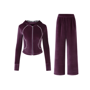 Sun雅乔【梦露露】冬季新款丝绒休闲运动加绒外套阔腿裤两件套装
