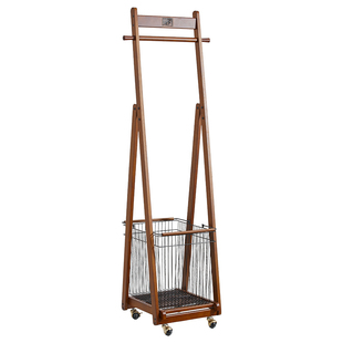 实木可移动衣帽架落地挂衣架卧室角落不占空间脏衣篓小型立式衣架