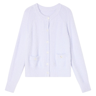 Goodland美地秋季仿貂绒小香风毛针织开衫薄外套