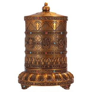 唐多括罗藏族转经简电动充电转轮家居摆件黄财神财宝八吉祥转金筒