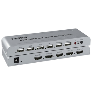 高清HDMI分屏器4画面分割器带USB鼠标键盘同步器一体机dnf魔兽游戏多开搬砖4台电脑共用显示器鼠标键盘共享器