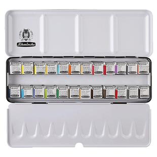 史明克固体水彩颜料大师级学院级12色24珠光色迷你复古半全块铁盒套装初学者美术生便携绘画写生分装专业工具