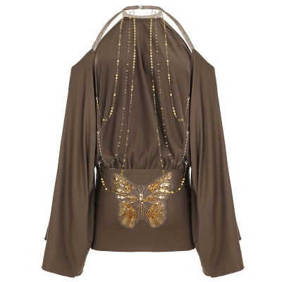 重工性感露背链条流苏挂脖连衣裙