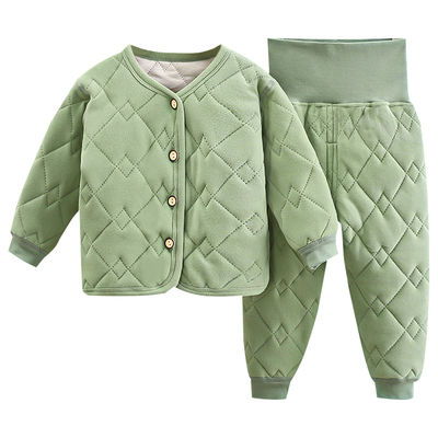 婴儿加棉护肚套装宝宝无骨保暖内衣男童女童秋冬家居服加厚睡衣