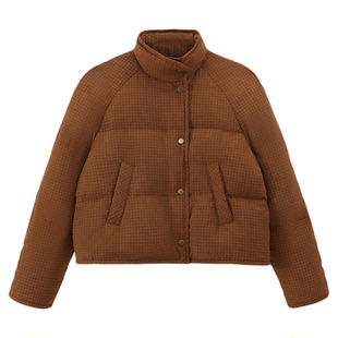 Jicouture 立领格纹短款面包羽绒服女冬季新款显瘦小个子通勤外套