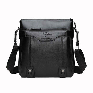 英斐袋鼠牛皮男包男士真皮单肩包斜挎包休闲公文包商务包竖款背包