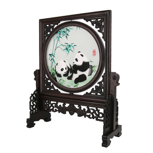 成都蜀绣手工刺绣双面绣熊猫屏风工艺品摆件商务礼品中国风送老外