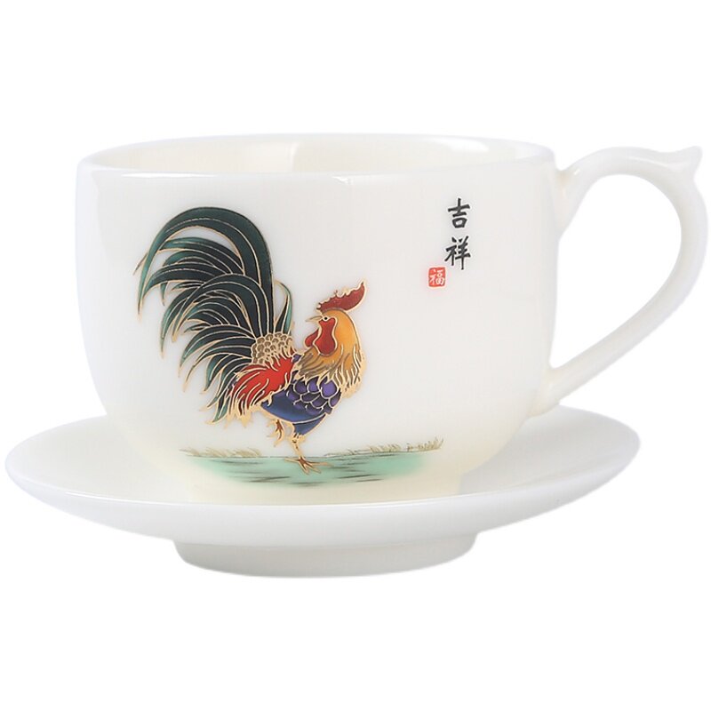新鸡主人羊脂玉瓷品茗单个茶杯