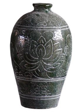 汉绿釉三足鼎粮仓梅萍桌面摆件