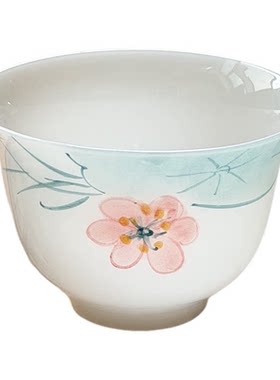 手绘樱桃璞玉瓷茶杯釉下彩高温品茗杯家用功夫茶杯子新中式反口杯