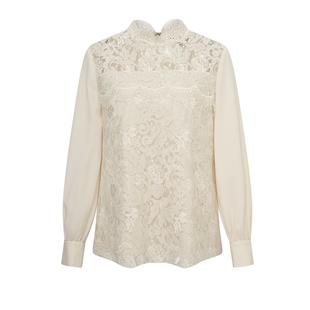 Scofield女装半高领知性优雅端庄镂空蕾丝拼接衬衫气质上衣秋季
