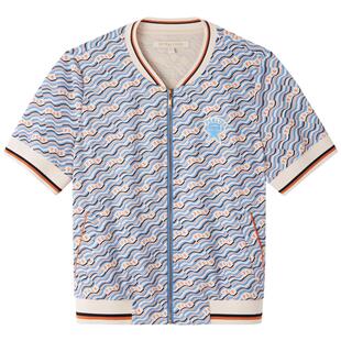 诗篇夏减龄学院风波浪条纹提花棒球服短外套