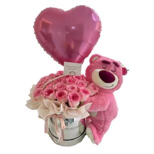 全国草莓熊抱抱桶玫瑰花束鲜花速递同城配送女友生日礼物上海北京